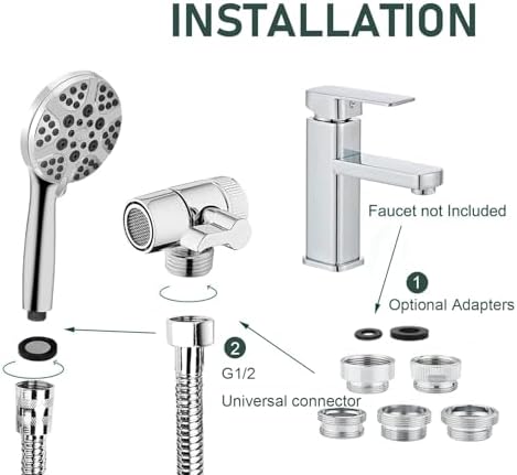 Bathtub Shower Head Sink-Faucet set，Tub faucet spayer attachment with 5 Adapters and 59" Hose for Pet Dog Rinse、 Baby Bath 、Hair washing, ON/OFF Extension for Tub, Utility Sink, Garden and Bathroom - Image 6