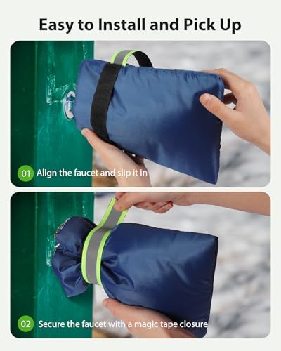 Outdoor Faucet Covers for Winter Freeze Protection, Kanosan 8.3"H X 6.7"W Thickened Reflective Outside Spigots Covers Hose Bib Insulated Sock for Winter Cold Weather, 4 Pack Blue - Image 6