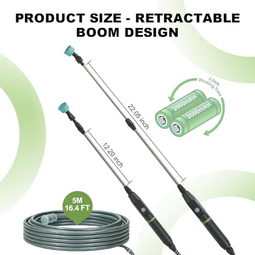 22.1'' Electric Sprayer Wand, Adjustable Nozzle, 16.4FT Hose, Upgrade Rechargeable Battery ensure Long Runtime, Lightweight Cordless Wand for Weed Control & Plant Watering - Image 2