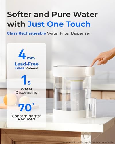 Waterdrop ED12W Glass Rechargeable Water Filter Dispenser, Large 22-Cup, Reduce 70+ Contaminants, Instant Eco-Friendly Countertop Water Filter System, 5-Stage Soften Water Pitcher, with 1 Filter - Image 2