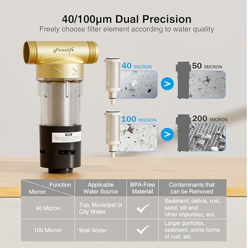Frizzlife Spin Down Sediment Water Filter, 40/100 Micron,Built-in Scraper - Image 2