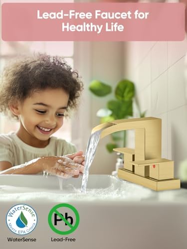 Cobbe Waterfall Bathroom Faucet, Brushed Gold 4 Inch Centerset 2 or 3 Hole - Image 3