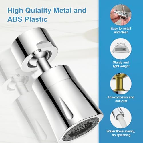 Faucet Aerator 4 Modes, 360° Swivel Faucet Sprayer Head Attachment, Chrome - Image 5