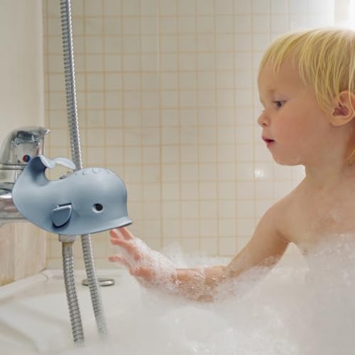 Bath Spout Cover for Bathtub - Protects Baby from Bumping Head During Bathing Time Baby Faucet Cover Universal Faucet Protective Cover Whale Design (Gray Set) - Image 3