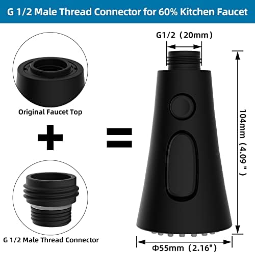 Universal Kitchen Faucet Head Replacement, 3 Modes, 15 Adapter Kit, Black - Image 6