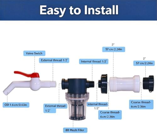 IBC Tote Water Tank Fittings, IBC Tote Hose Adapter with extension Bulkhead Fitting, inline filter, Garden Hose Adapter and PTFE Tapes for Water Barrel, Water Tanks, Rain Barrels, Tubs,Garden Barrels - Image 3