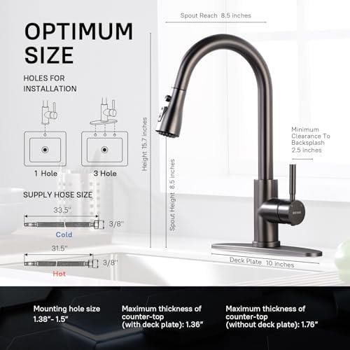 WEWE Pull-Down Kitchen Faucet, 3-Mode Sprayer, Matte Gray, High Arc - Image 2