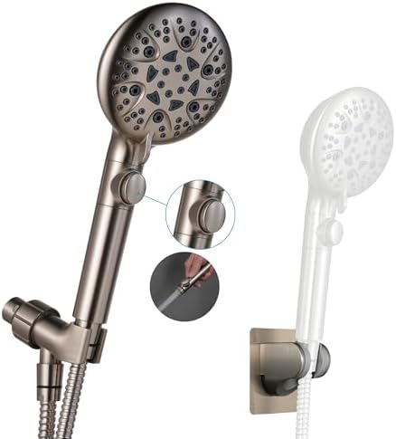 GwernKB Brushed Nickel Shower Heads Handheld with On Off Switch,8-Mode High Pressure Shower Wand with 79In Stainless Steel Hose&Bracket PLUS Low-Reach Adhesive Wall Mount Holder for Kids&Elderly by GwernKB