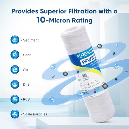 PUREPLUS 10 Micron 10"x2.5" Whole House String Wound Sediment Filter 6 Pack - Image 5