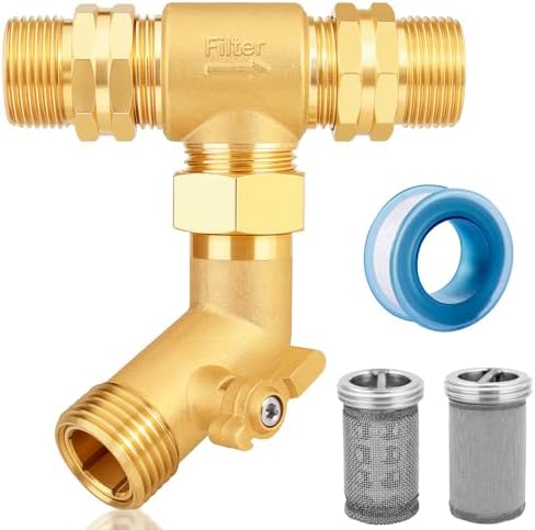T Line Strainer Garden Hose Filter with 100 Mesh and 40 Mesh Screen and 2 PCS GHT to NPT Adapter Pressure Washer or Heater Inlet for RV Camping Car Wash On Pipe Strainer (with Valve) by YELUN