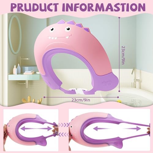 Thcbme Baby Shower Cap Shield, Shower Cap for Kids, Visor Hat for Eye and Ear Protection for 0-9 Years Old Children,Cute Dinosaur shape Makes the Baby Bath More Fun… (Pink) - Image 2