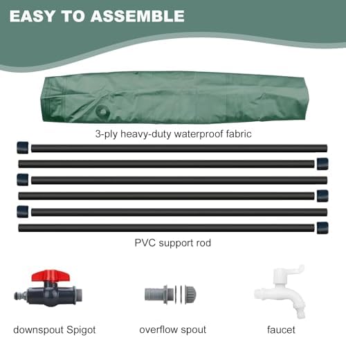 Foldable Rain Barrel with Stand and Tap Green Garden Water Butts & Barrels Rainwater Collection Kit Zipper Cover and 380L Storage Tank 70x98cm - Image 4