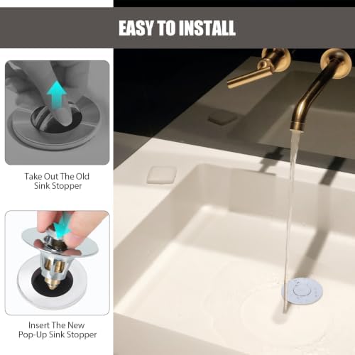 Three colors Bathroom Sink Stopper, 1.1-1.5" Bathroom Sink Drain Strainer, Universal WashBasin Pop Up Drain Stopper, Bounce Core Push Type Sink Plug, Anti-Clogging, Stainless Steel (Silver,1PCS) - Image 5