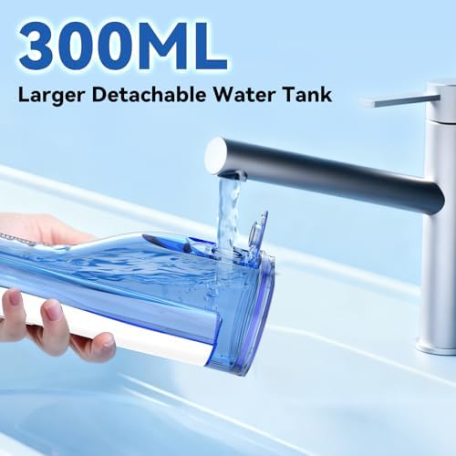 Cordless Portable Water Flosser with 300ML Tank: Rechargeable Oral Irrigator with 5 Tips for Travel, Braces Care and Sensitive Gums, IPX7 Waterproof Teeth Cleaning Device(White) - Image 3