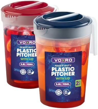 2-Pack 1-Gallon Water Pitchers with Lids, BPA-Free Plastic by Unknown