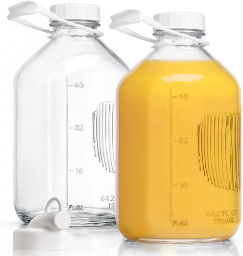 CUCUMI 2 Pack 64 Oz Glass Milk Bottle with Lid by CUCUMI