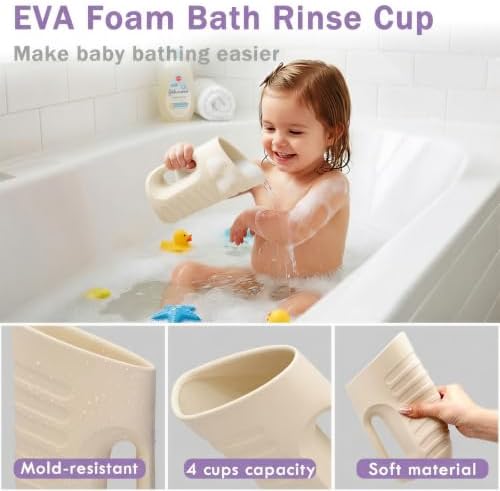 Babylush Baby Bath Rinse Cup & Rinser – 1000ml Soft EVA, 0.3lb Lightweight, BPA-Free Bath Water Pourer, Baby Bath Pitcher, Shower Cup for Kids (Beige) - Image 3
