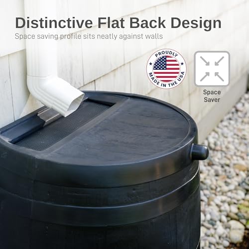 RTS Home Accents 50-Gallon ECO Rain Barrel Made with 100% Recycled Plastic, Flat Back Rain Water Collection Barrel, Black - Image 2