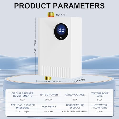 110V Tankless Water Heater Electric, YIHUIBF 3000W Tankless Electric Water Heater Instant, Under Sink Water Heater with Digital Display, On Demand Hot Water Heaters Electric for Kitchen Washin - Image 7