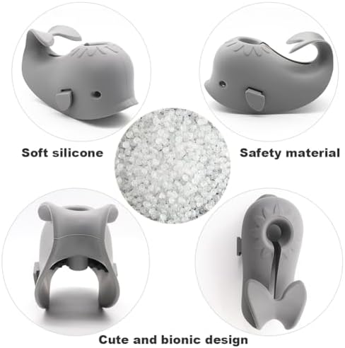 Baby Bathtub Faucet Cover, Faucet Cover Baby Bathtub Spout Cover, Bath Spout Protective Cover, Bathtub Safety Spout Guard, Baby Safety Protection Silicone Kit, Grey Whale Protector - Image 5