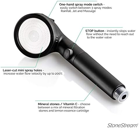 StoneStream Mineral Stone Filter Shower Head, High Pressure, Matte Black - Image 3