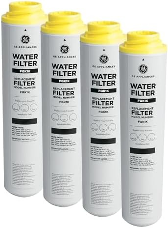 GE Under Sink Water Filter Replacement, Reduces Sediment, Rust & Other Impurities from Water, Easy Install, Fits GXRLQK Filtration System, Replace Every 6 Months, FQK1K (Pack of 4) by Unknown