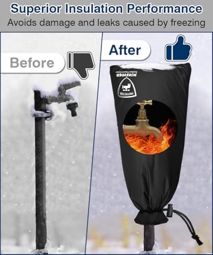 Enlarge Outdoor Faucet Cover for Winter Freeze Protection, 13” W x 30" H Hose Bib Covers Socks for Garden Lawn Faucets & Yard Hydrant, Reusable Long Insulated Spigot Cover, Black, 1 Pack - Image 5
