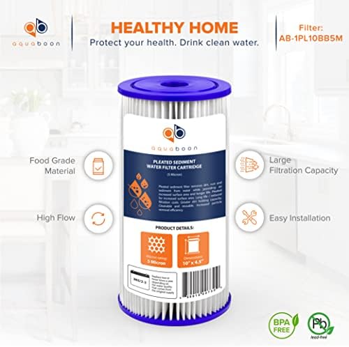 Aquaboon 5 Micron 10 x 4.5 Pleated Sediment Water Filter Cartridge 4-Pack - Image 4