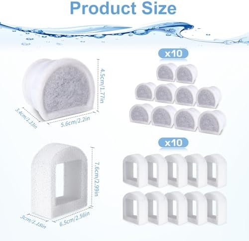 20 Pcs Cat Water Fountain Filters Replacment Compatible with PetSafe Drinkwell Fountains, 10 Replacement Carbon Filters & 10 Replacement Sponges Foam Filter Compatible with PetSafe Water Fountain - Image 4