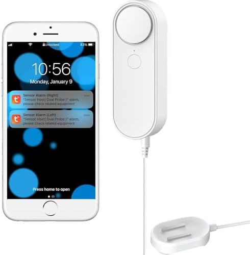 Multifunctional WiFi Water Leak Detector, 6.5ft Split Drip/Leak Detection Cable, Dual Interface, Expandable, Smart Leak Sensor Alarm, AAA Battery Powered, APP Monitoring, Over 5 Months Standby by Shonmau