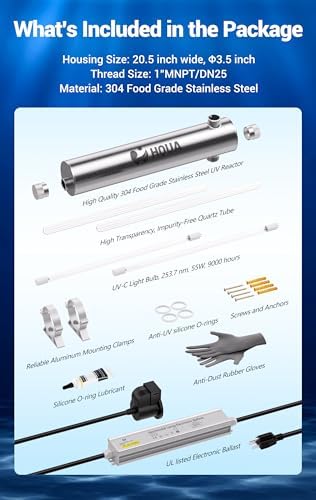 HQUA-TWS-121 120V 55W 12GPM 1“ MNPT Inlet/Outlet, Whole House Ultraviolet Water Purifier Filter, + 1 Extra UV Bulb, + 1 Extra Quartz Sleeve - Image 3