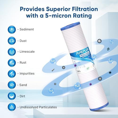 PUREPLUS 5 Micron 20"x4.5" Whole House Grooved Sediment Water Filter 2 Pack - Image 4