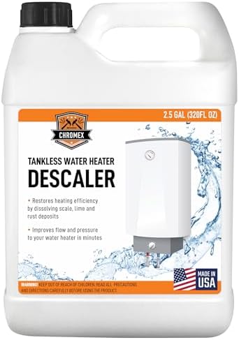 Chromex Tankless Water Heater Descaling Solution | Highly Effective Descaler Restores Heating Efficiency, 2.5 Gallon Bottle by Chromex
