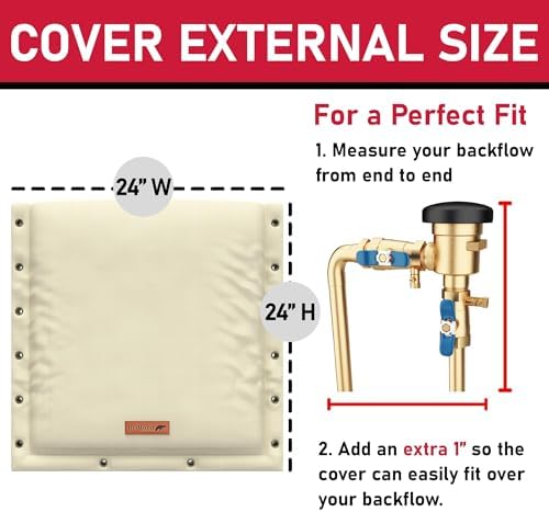 Redford Supply Co. Cold Snap (5°F) Backflow Preventer Insulation Cover, 3-Way Custom, 24"W x 24"H, Pipe Insulation, Water Sprinkler Covers for Outside, Sprinkler Backflow Cover for Winter (Beige) - Image 5