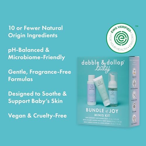 Dabble & Dollop Baby Minis Kit – Fragrance-Free, Tear-Free Shampoo & Body Wash, Bubble Bath and All Over Lotion, Travel Size Baby Toiletries or Gift Set for Newborns & Sensitive Skin - Image 4