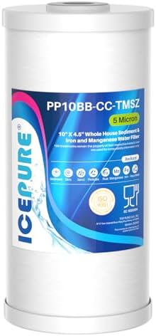 ICEPURE 5 Micron 10" x 4.5" Whole House Sediment and Iron Manganese Resin Water Filter Compatible with GE FXHTC, GXWH40L, RFC-BBSA W50PEHD Whirlpool WHKF-GD25BB GXWH35F GNWH38S Dupont WFHD13001, 1PACK by ICEPURE