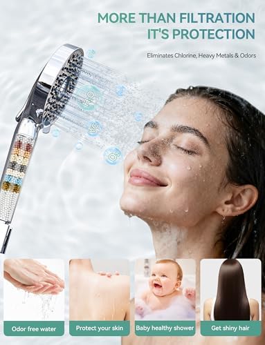 Magichome Filtered Shower Head with Handheld, 10-Mode Adjustable Detachable Chrome Showerhead w/Stainless Hose, Water Softener Filter Beads for Hard Water - Remove Chlorine, Reduce Dry Itchy Skin - Image 3