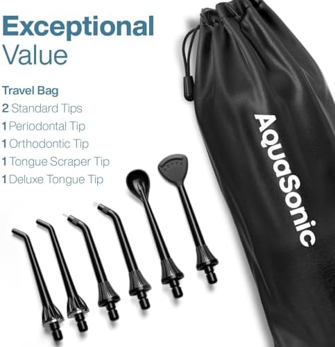 AquaSonic Aqua Flosser PRO - Rechargeable Electric Cordless Water Flosser for Teeth, Gums & Tongue - Waterproof Modern Design, 300ml Large Tank, 3 Modes, 6 Jet Tips, Deluxe Tongue Nozzle - Black - Image 6
