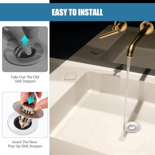 Three colors Brushed Nickel Bathroom Sink Stopper, 1.1-1.5" Bathroom Sink Drain Strainer, Universal WashBasin Pop Up Drain Stopper, Bounce Core Push Type Sink Plug, Anti-Clogging (1PCS) - Image 5