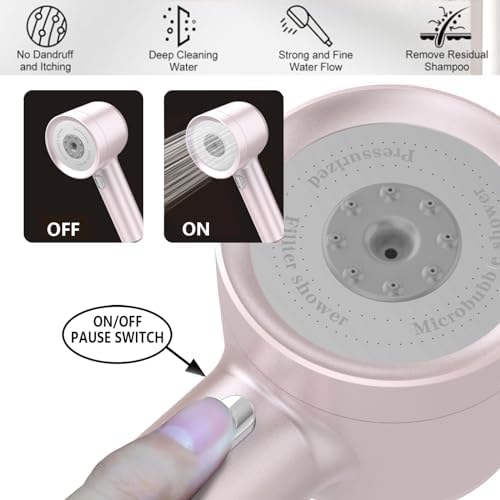 High Pressure Shower Head with Handheld, with Pause Switch 4 Spray Modes Water Saving Showerhead,Showerhead Set with Hose, Bracket and Cotton Filter, (pink) - Image 5