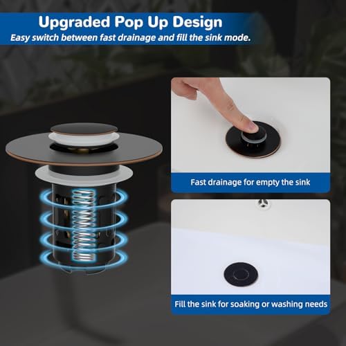Hibbent 3 PCS Upgraded 3 in 1 Bathroom Sink Drain Strainer, Pop Up Stopper - Image 5