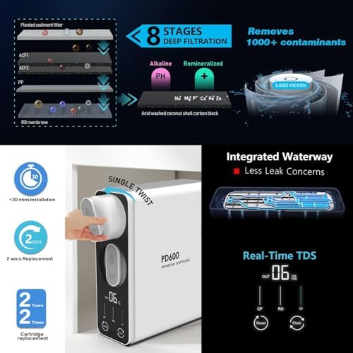 Frizzlife Reverse Osmosis Water Filter - Alkaline Mineral pH+, NSF/ANSI 58&53&42&372 Standard, 600GPD Tankless RO Reverse Osmosis System, Under Sink, 2:1 Pure to Drain, Reduce FPAS/PFOA, PD600-TAM3 - Image 2