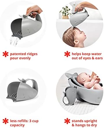 Skip Hop Baby Bath Rinse Cup, Moby Tear-Free Waterfall Rinser, Grey & Baby Bath Spout Cover, Universal Fit, Moby, Grey - Image 4