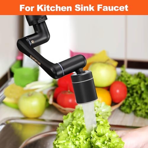 Spurtar 1440° Swivel Bathroom Faucet Extender | Fits G1/2" 55/64" 15/16" Threads | NOT fit for Delta, Moen, Kohler | 2-Spray Mode Faucet Aerator | Black (HHW0001BK) - Image 2