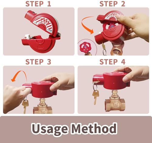 Universal Gate Valve Lockout, Red ABS Hose Bib Lock for Outdoor Faucet Knob/Water Spigot/Propane Tank, 1 to 2-1/2 in Dia Valves Handles, Secure Lock Device for Outside Garden Valve (1 Pack) - Image 7