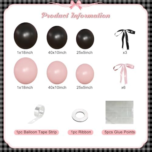 141Pcs Pink and Black Balloon Arch Kit, Birthday Decorations - Image 5