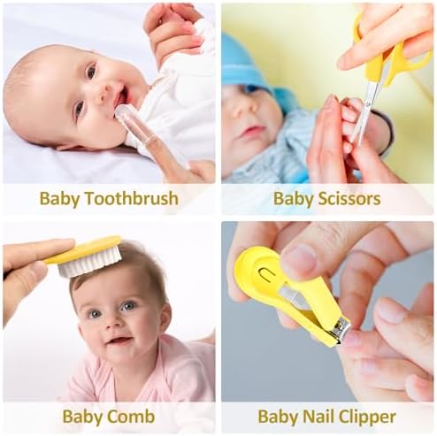Baby Grooming Kit, Infant Safety Care Set with Hair Brush Comb Nail Clipper Nasal Aspirator,Baby Essentials Kit for Newborn Girls Boys (Yellow) - Image 4