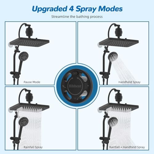Hibbent 5-spray Dual Filtered Rainfall Shower Head with 10 Spray Handheld - Image 4