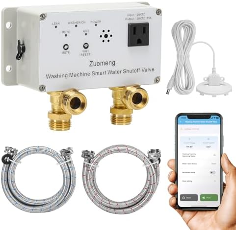WiFi Smart Water Shutoff Valve with Leak Sensor, 3/4" Brass Valve & Extra Hose, Effortless Remote Control and Real-Time Water Leak Alerts via App, White by Zuomeng