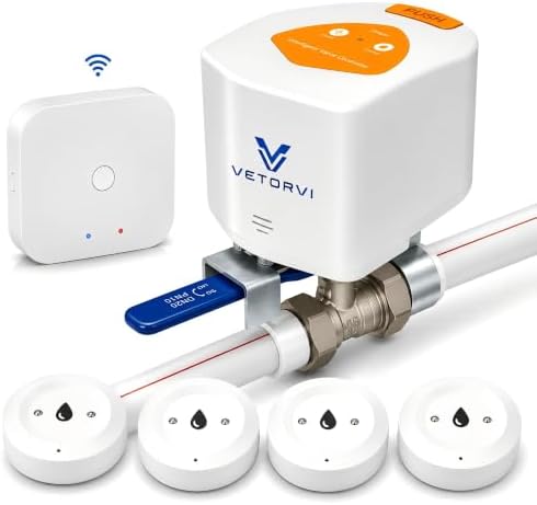 Smart Water Leak Detector and Automatic Shutoff Valve Kit with Hub, 4 Water Leak Sensors by Unknown